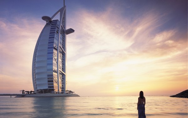 Man Made Burj Al Arab Buildings Dubai United Arab Emirates Building Sea Sunset Horizon HD Wallpaper | Background Image
