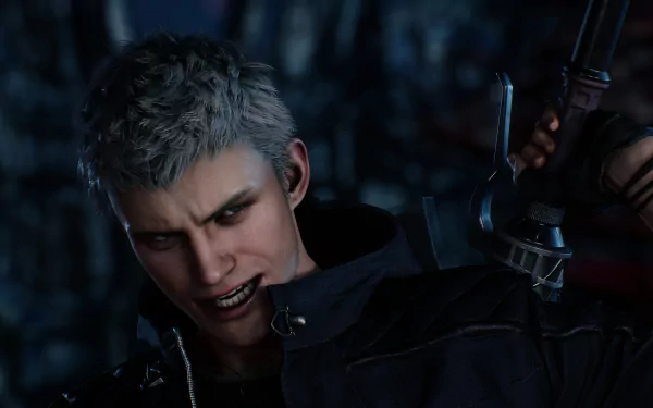 Nero from Devil May Cry 5 in a dark, intense scene, captured in stunning 4K Ultra HD quality for PC desktop wallpaper and background use.