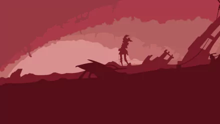 A minimalist HD desktop wallpaper featuring Karen Kohiruimaki from Sword Art Online Alternative: Gun Gale Online in a stylized red-toned silhouette.
