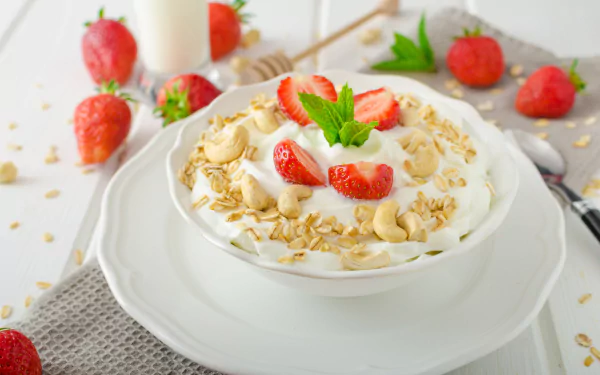 muesli still life strawberry food breakfast HD Desktop Wallpaper | Background Image