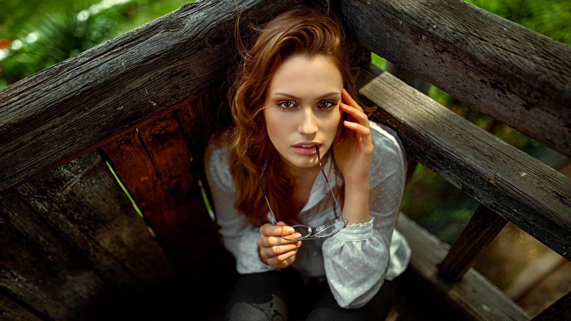 Download Glasses Redhead Woman Model HD Wallpaper by Damian Piórko