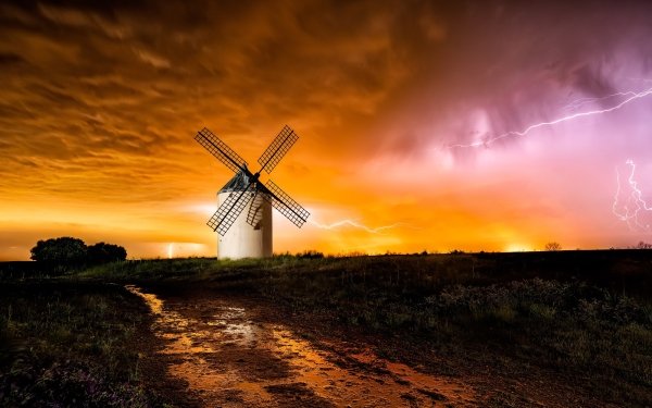 Man Made Windmill Cloud Lightning HD Wallpaper | Background Image