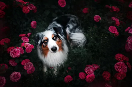 pink flower flower dog border collie Animal australian shepherd HD Desktop Wallpaper | Background Image