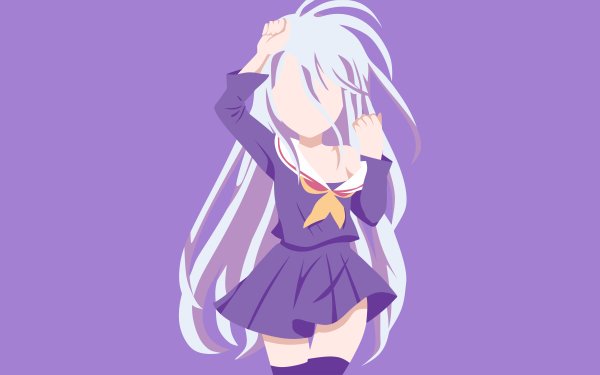 Anime No Game No Life Shiro Grey Hair Long Hair Thigh Highs Minimalist School Uniform HD Wallpaper | Background Image