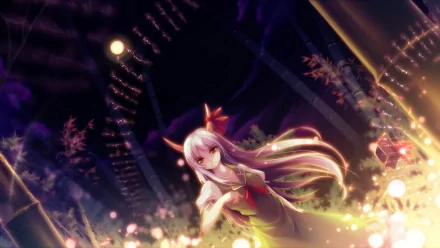 HD anime desktop wallpaper featuring Suika Ibuki from Touhou, glowing softly in a nighttime scene with vibrant lights and ethereal atmosphere.