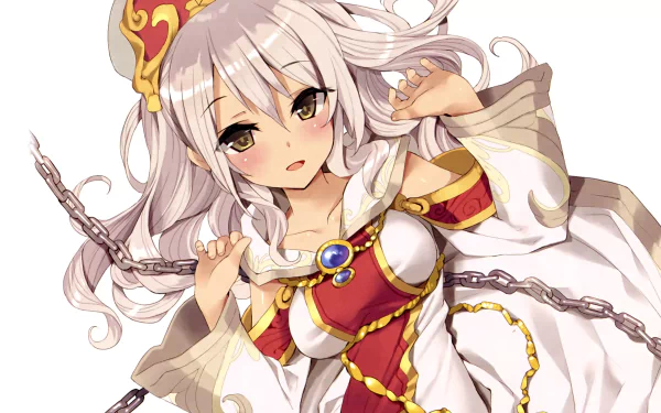 HD desktop wallpaper of an anime character from How NOT to Summon a Demon Lord featuring a white-haired girl with chains and a red and white outfit.