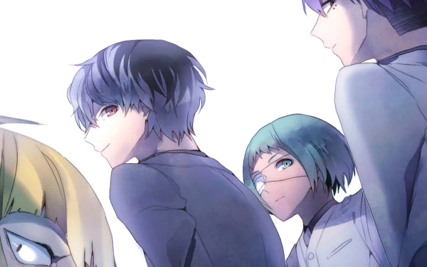 4K Ultra HD anime wallpaper featuring Ken Kaneki, Tooru Mutsuki, Gishi Shirazu, Kuki Urie, and Haise Sasaki from Tokyo Ghoul:re.