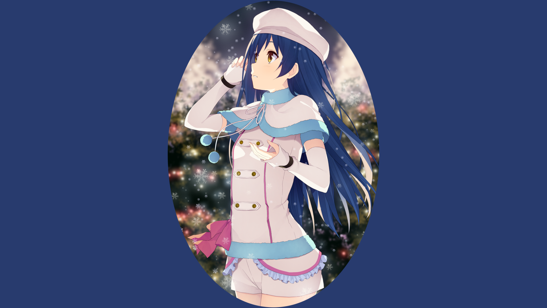 Download Cap Brown Eyes Blue Hair Long Hair Umi Sonoda Anime Love Live! HD Wallpaper by いつい