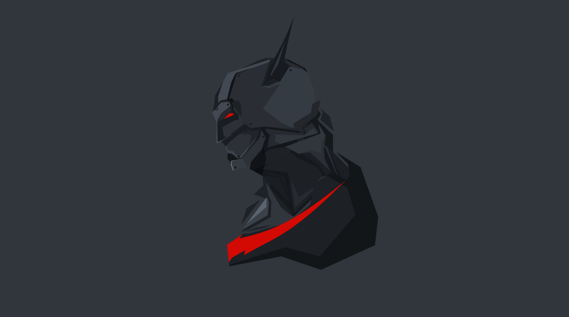 Stylized comic-style Batman bust with red glowing eyes and a red accent on a dark background, designed as a 4K Ultra HD PC desktop wallpaper.
