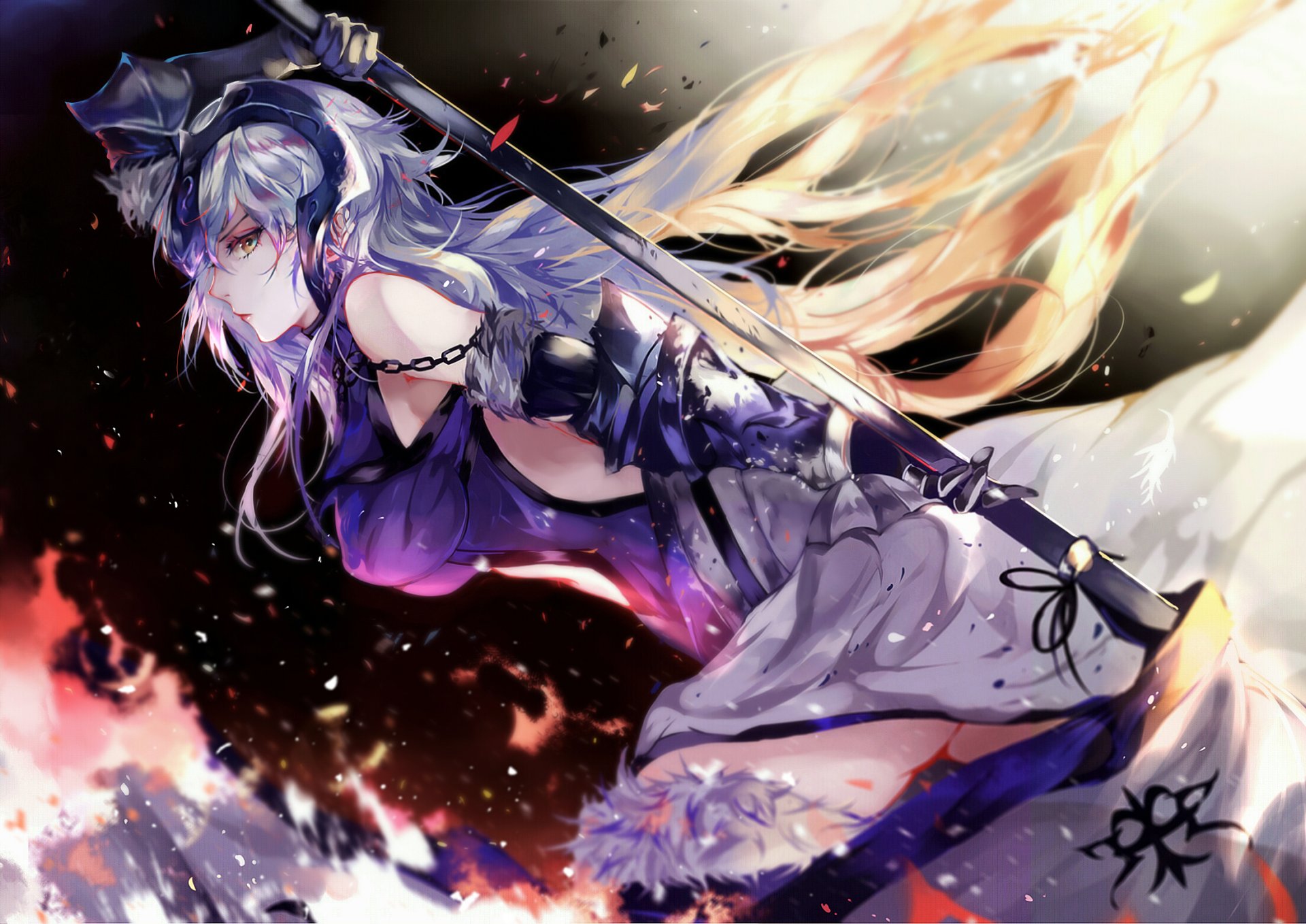 HD desktop wallpaper featuring Jeanne d'Arc Alter from Fate/Grand Order anime, depicted in dynamic and dramatic art, with vibrant colors and impactful details.