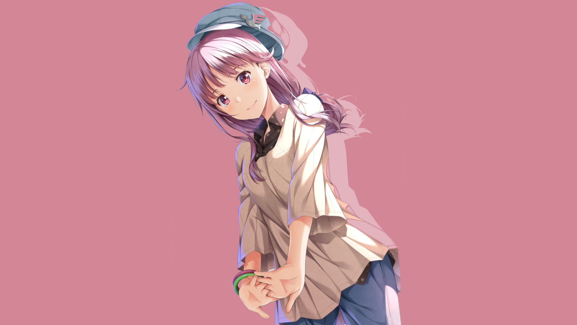 Arisa Meigo from A Certain Magical Index depicted in a vibrant anime style, featured in a 4K Ultra HD PC desktop wallpaper with a soft pink background.