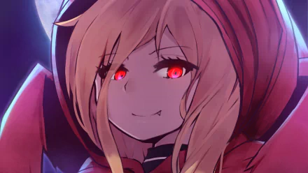 HD desktop wallpaper featuring Evileye from the anime Overlord. The character has blonde hair, red eyes, and is wearing a hood.