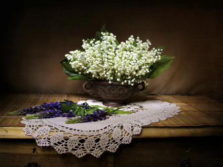 white flower bowl lily of the valley photography still life HD Desktop Wallpaper | Background Image