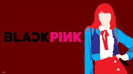 Minimalist HD desktop wallpaper featuring a faceless illustration of Lisa Manoban from BlackPink with bold black and pink text on a deep red background.