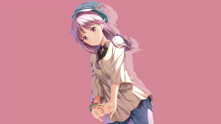 Arisa Meigo from A Certain Magical Index depicted in a vibrant anime style, featured in a 4K Ultra HD PC desktop wallpaper with a soft pink background.