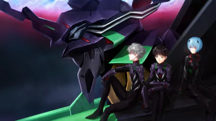Evangelion Unit-13 with Shinji Ikari, Kaworu Nagisa, and Rei Ayanami from Neon Genesis Evangelion in a 4K Ultra HD anime wallpaper from Evangelion: 3.0 You Can (Not) Redo.