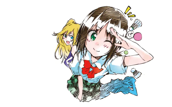 HD PC desktop wallpaper featuring Connie Christensen and Ayano Hanesaki from the anime Hanebado!, showcasing vibrant character art and dynamic poses.