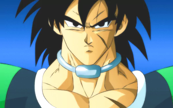 Broly from Dragon Ball Super depicted in sharp 4K Ultra HD anime style, featuring his intense expression and iconic green and blue outfit.