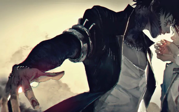 HD wallpaper featuring Dabi with his distinctive scars and blue eyes, clad in his signature dark attire, from the anime My Hero Academia, standing alongside Shoto Todoroki.