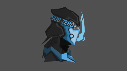 8K Ultra HD PC desktop wallpaper featuring a stylized profile of Sub-Zero from Mortal Kombat, showcasing sharp geometric design and cool blue tones.