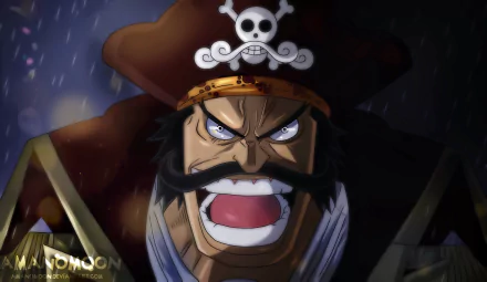 HD PC desktop wallpaper featuring Gol D. Roger from the anime One Piece, showing an intense close-up of the pirate captain with his iconic hat and fierce expression.