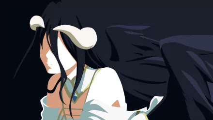 Minimalist HD wallpaper of Albedo from Overlord, featuring a demon-themed design with dark colors and sharp contrasts.