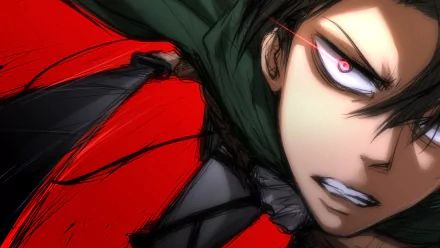 HD desktop wallpaper featuring Levi Ackerman from the anime Attack on Titan, showcasing an intense and dramatic close-up of the character.