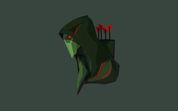 Comic-style Green Arrow illustration with a hood, arrows, and sharp geometric shapes on a dark background, rendered in 4K Ultra HD for PC desktop wallpaper.