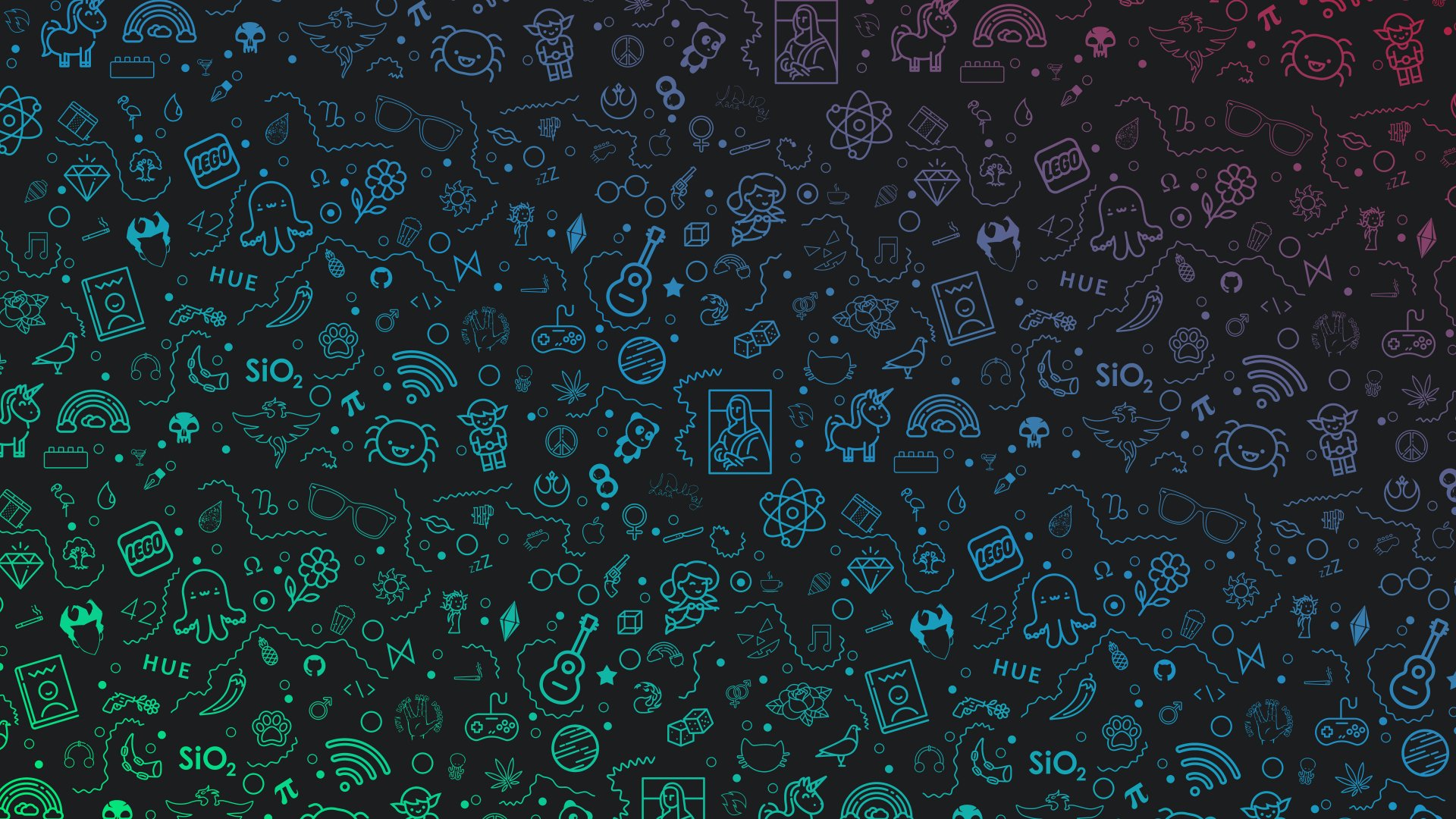 Artistic collage of colorful doodles and scientific symbols on a dark gradient background, designed as a 4K Ultra HD PC desktop wallpaper and background.