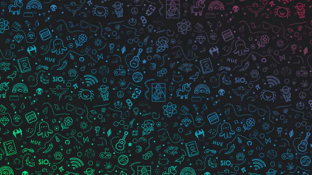 Artistic collage of colorful doodles and scientific symbols on a dark gradient background, designed as a 4K Ultra HD PC desktop wallpaper and background.