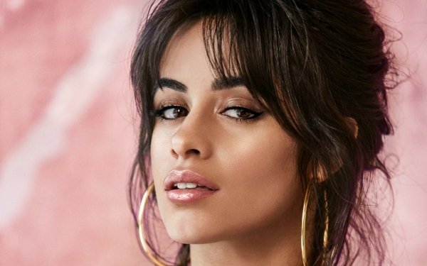 Music Camila Cabello Lipstick Earrings Brown Eyes Latina Singer Brunette Face Close-Up HD Wallpaper | Background Image