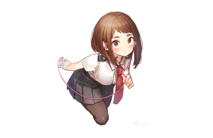 HD PC desktop wallpaper featuring Ochaco Uraraka from the anime My Hero Academia in her school uniform, depicted in a dynamic pose on a white background.