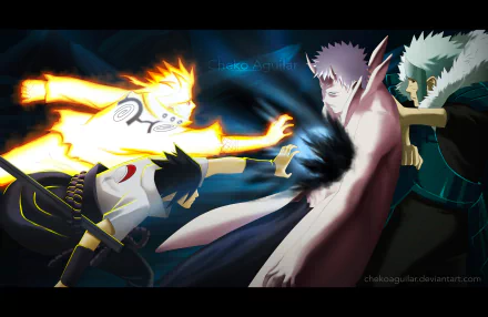 4K Ultra HD Naruto anime wallpaper featuring ninja characters Hokage, Tobirama Senju, Obito Uchiha, Sasuke Uchiha, and Naruto Uzumaki in dynamic action.