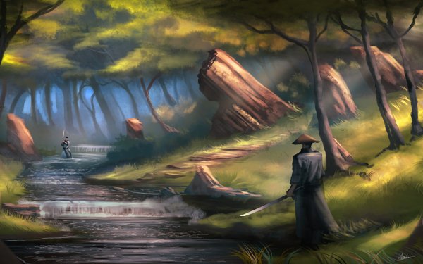 Fantasy Samurai Warrior River Sword HD Wallpaper | Background Image