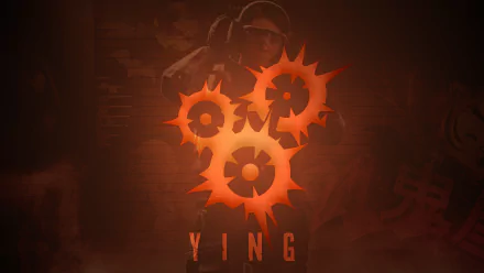 Operation Blood Orchid — Ying emblem from Tom Clancy's Rainbow Six Siege: orange three-flower smoke grenade logo on dark backdrop, 8K Ultra HD PC desktop wallpaper.