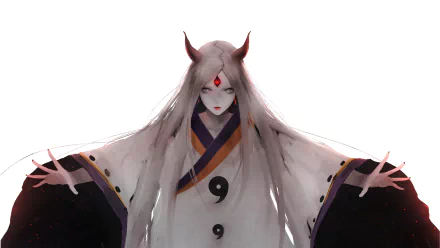 Kaguya Ōtsutsuki from Naruto in a striking pose, rendered as a 4K Ultra HD anime wallpaper with vivid details and a clean white background.