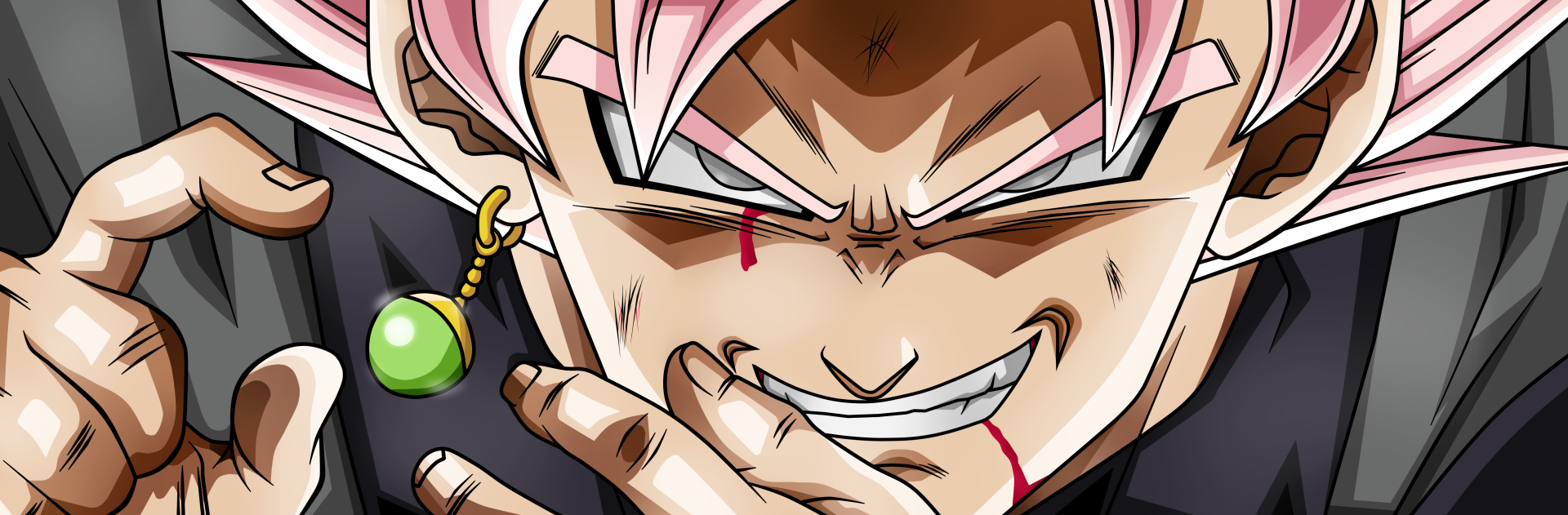 Close-up HD wallpaper of Goku in his Super Saiyan Rosé form from the anime Dragon Ball Super, capturing intense expression and vibrant pink hair.