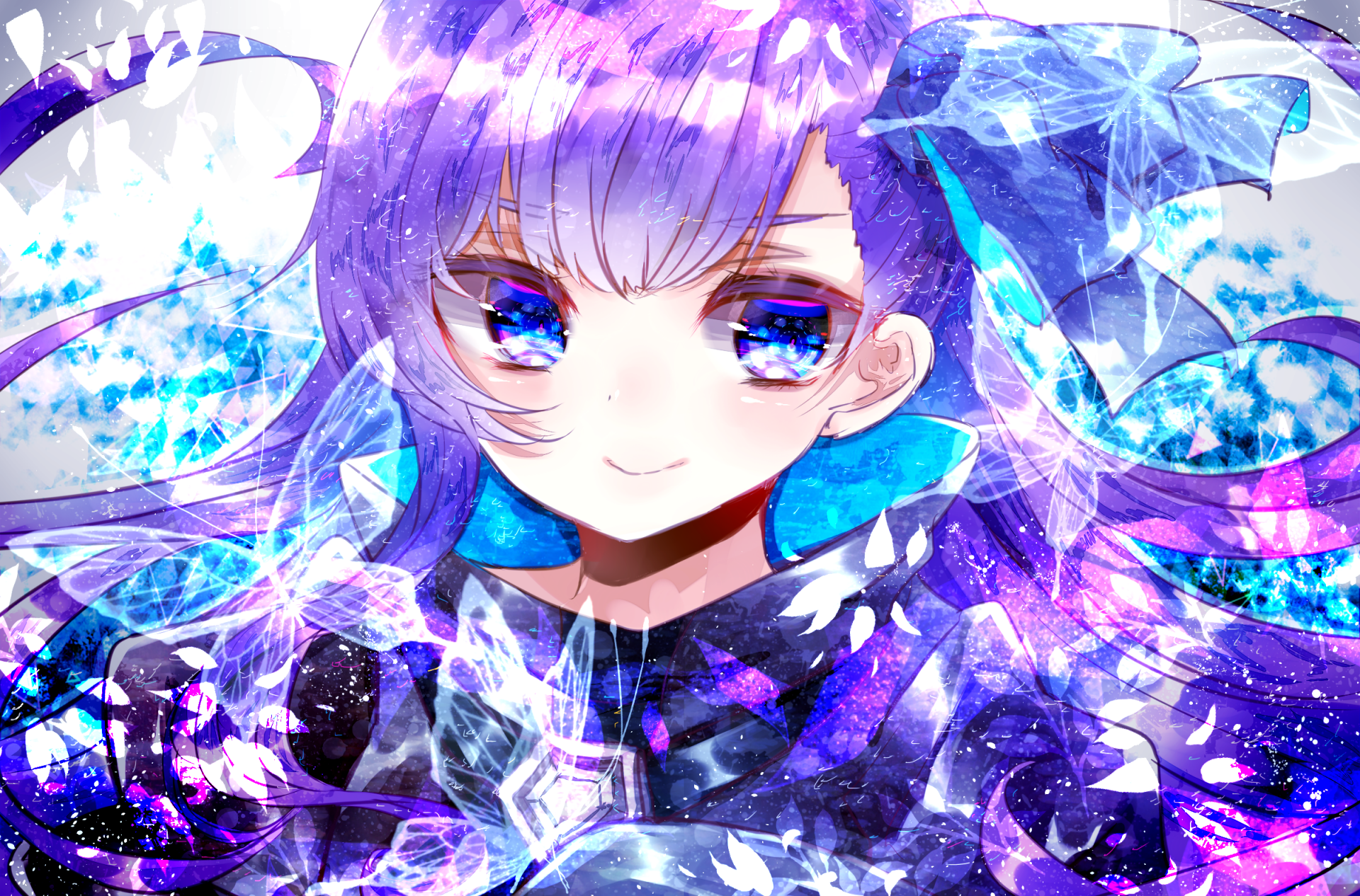 HD PC desktop wallpaper featuring Meltlilith from Fate/Grand Order, showcasing vibrant purple and blue hues in a detailed anime-style illustration.