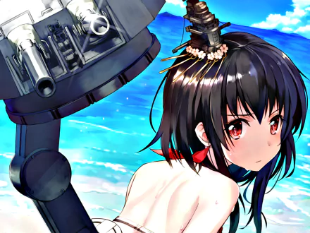 Yamashiro (Kancolle) red eyes black hair Anime Kantai Collection HD Desktop Wallpaper | Background Image