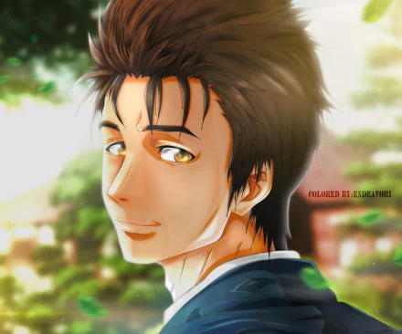HD desktop wallpaper featuring Shinichi Izumi from the anime Parasyte -the Maxim-. The character is portrayed with a serene expression, with a bright, natural background.