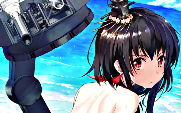 Yamashiro (Kancolle) red eyes black hair Anime Kantai Collection HD Desktop Wallpaper | Background Image