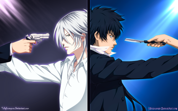 Anime Psycho-Pass Shinya Kogami Shougo Makishima Knife Gun Pistol White Hair Black Hair HD Wallpaper | Background Image