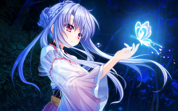 butterfly purple hair pink eyes long hair Sorakado Ao Anime Summer Pockets HD Desktop Wallpaper | Background Image