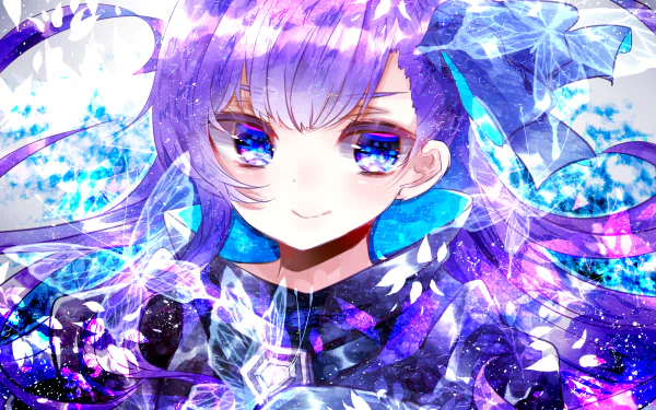 HD PC desktop wallpaper featuring Meltlilith from Fate/Grand Order, showcasing vibrant purple and blue hues in a detailed anime-style illustration.