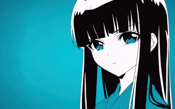 HD PC desktop wallpaper featuring Benio Adashino from the anime Twin Star Exorcists with striking blue eyes and long black hair against a blue background.
