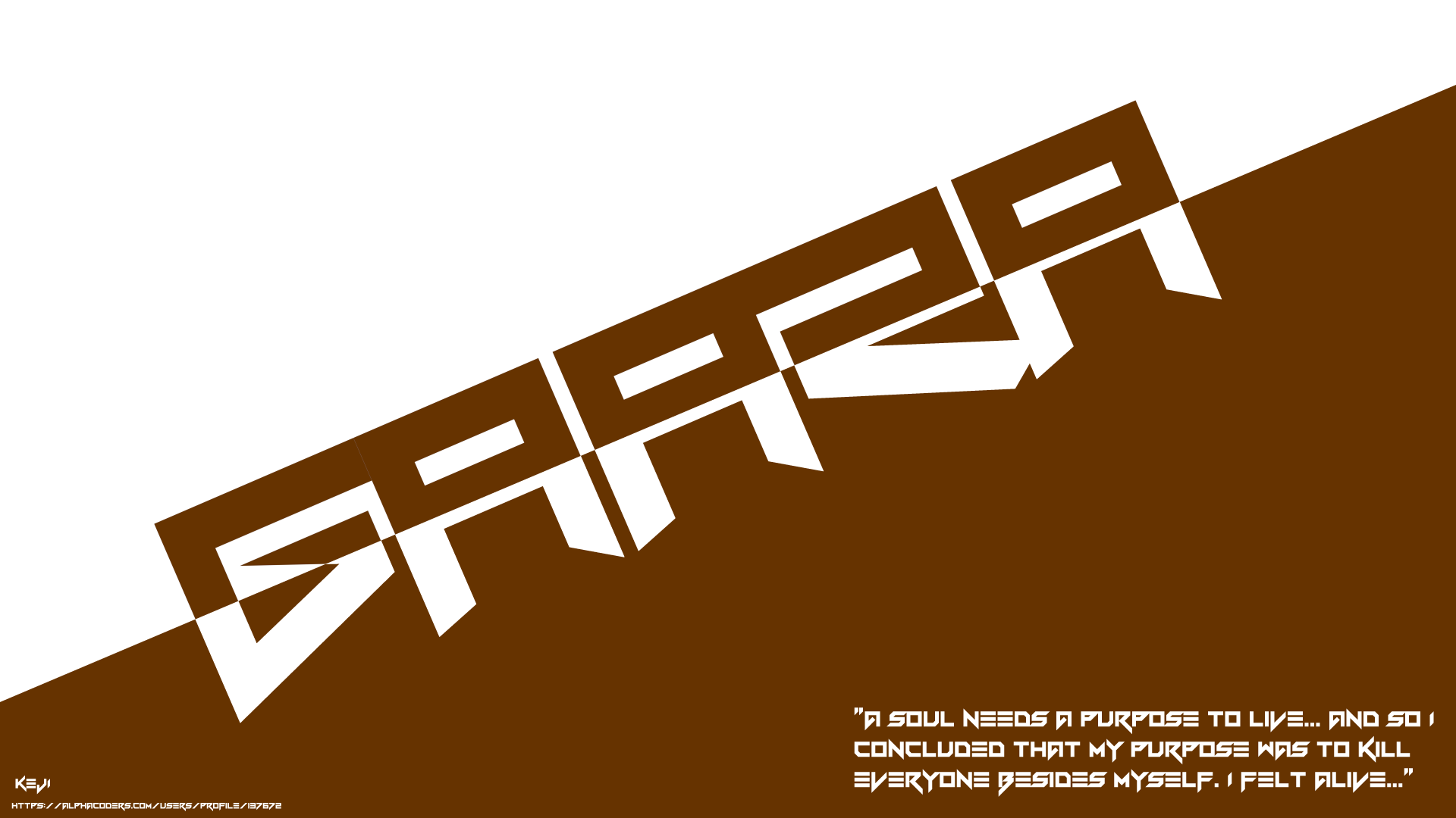 8K Ultra HD PC wallpaper: diagonal brown-and-white design with bold GAARA typography and small quote text — Gaara (Naruto) from the Naruto anime.