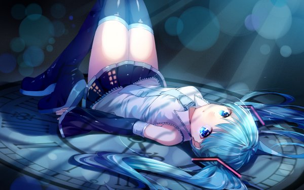 Anime Vocaloid Hatsune Miku Lying Down Blue Hair Blue Eyes HD Wallpaper | Background Image