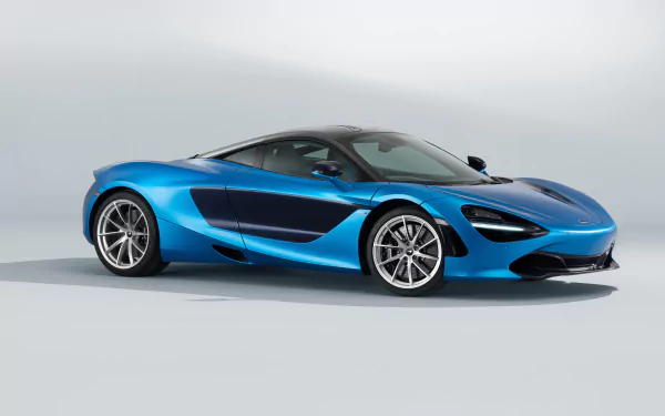 Blue McLaren 720S supercar displayed in high detail as an 8K Ultra HD PC desktop wallpaper and background.