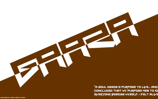 8K Ultra HD PC wallpaper: diagonal brown-and-white design with bold GAARA typography and small quote text — Gaara (Naruto) from the Naruto anime.