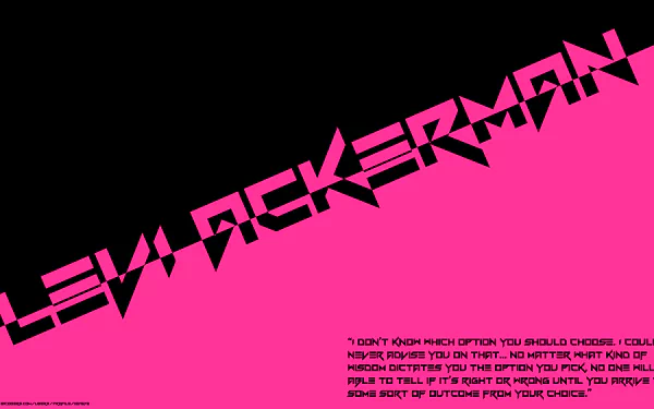 An 8K Ultra HD PC desktop wallpaper featuring a bold Levi Ackerman quote from the anime Attack on Titan with striking pink and black text design.
